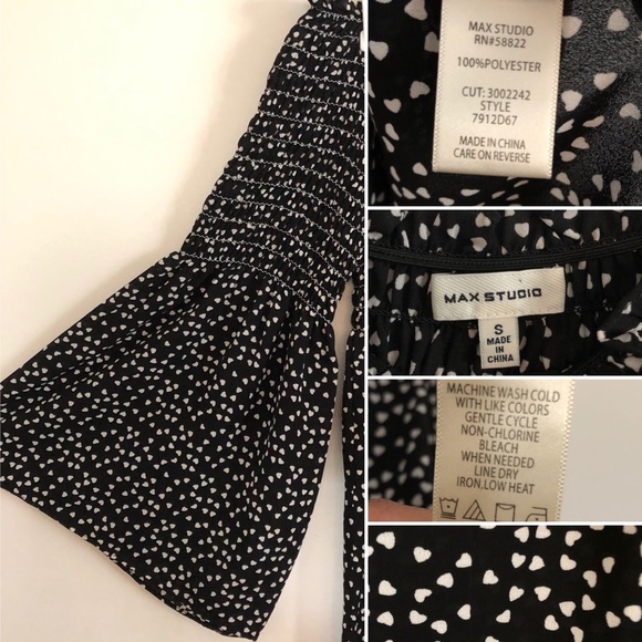 Max Studio Heart Print Black and White Off the Shoulder Bell Sleeve Dress S - Picture 9 of 13